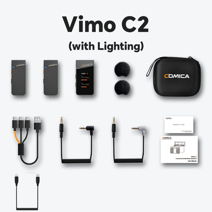 Microfone Lavalier Sem Fio COMICA Vimo C 2.4G com Estojo de Carregamento