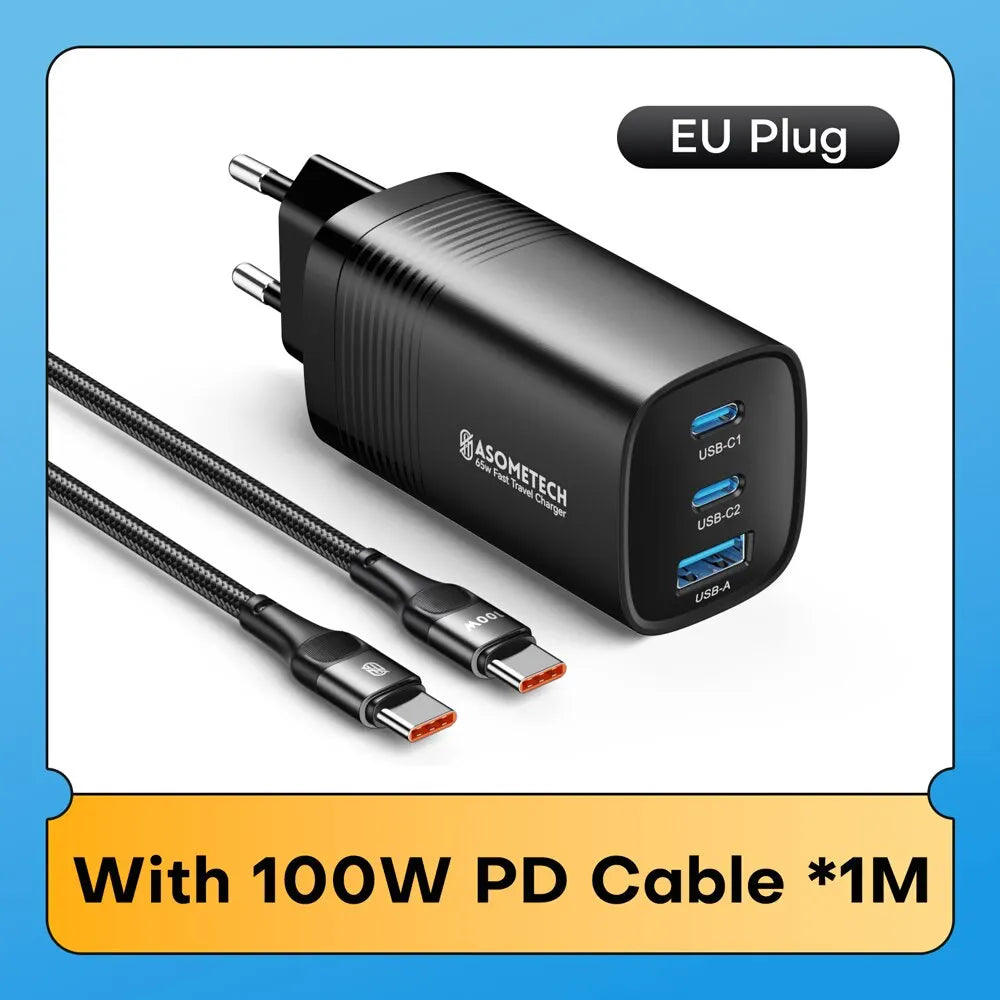 Carregador ASOMETECH GaN USB Type C 65W - Potência e Versatilidade para Seus Dispositivos