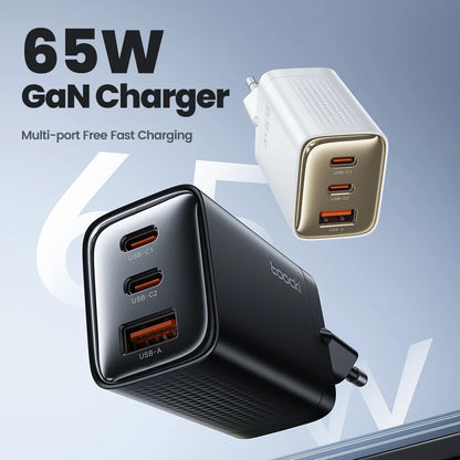 Carregador Toocki GaN 65W USB Type C - Carregamento Rápido para iPhone e Samsung