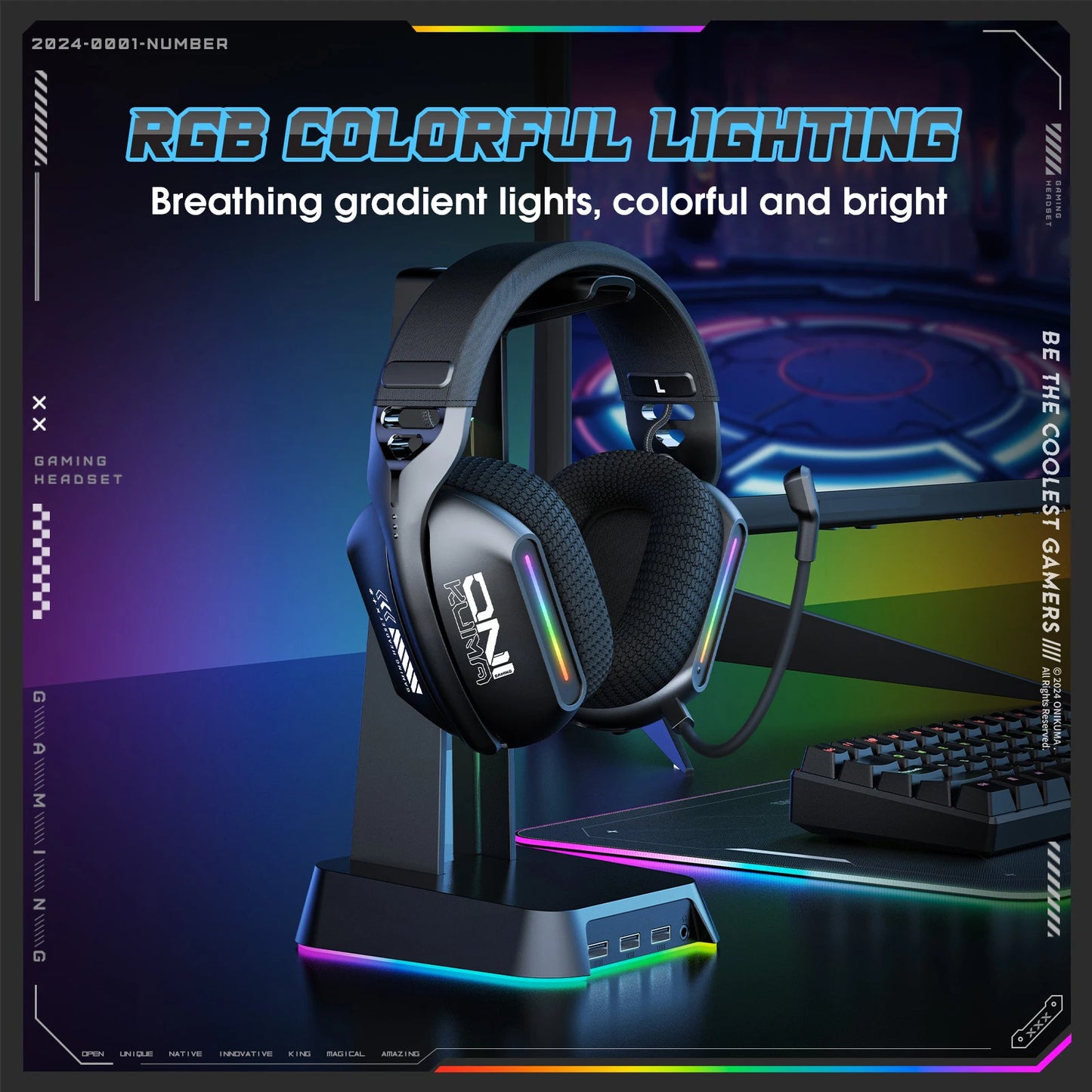 Headset Gamer Onikuma GT808 - Sem Fio, RGB e Três Modos com Microfone