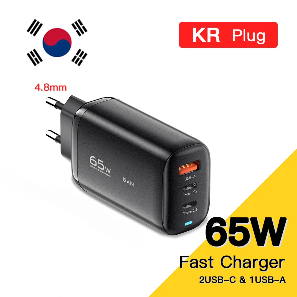 Carregador Essager 65W GaN USB Type C - Carregamento Rápido para Laptops e Smartphones