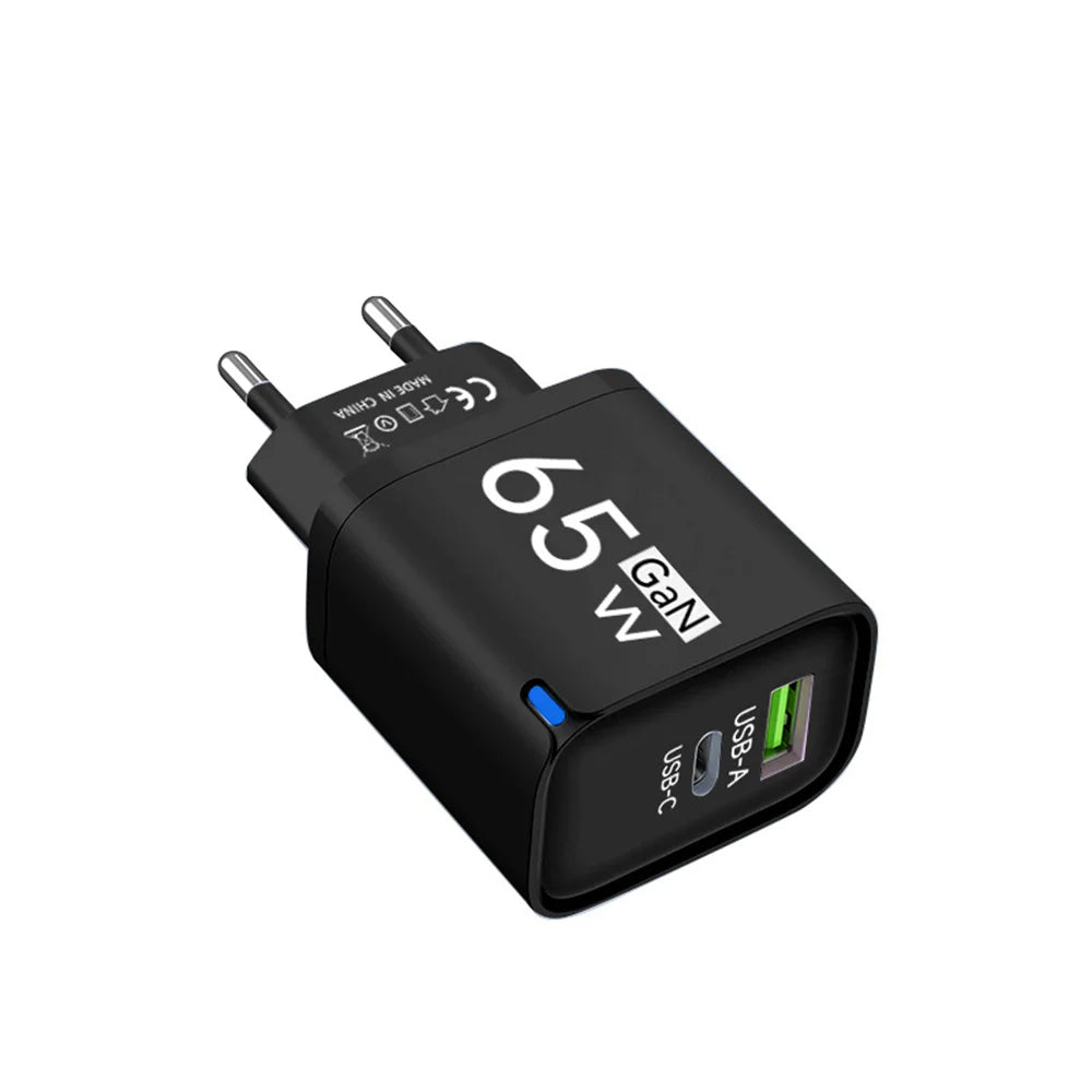 Carregador Rápido 65W GaN Type C com Duas Portas - Adaptador de Energia para Celulares