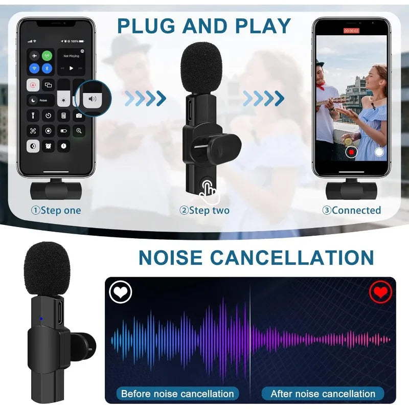Microfone Lavalier Sem Fio para iPhone e iPad - Ideal para Gravações e Transmissões ao Vivo
