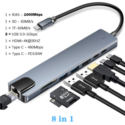 Estação de Docking USB 3.0 Type C com HDMI 4K e Adaptador Ethernet