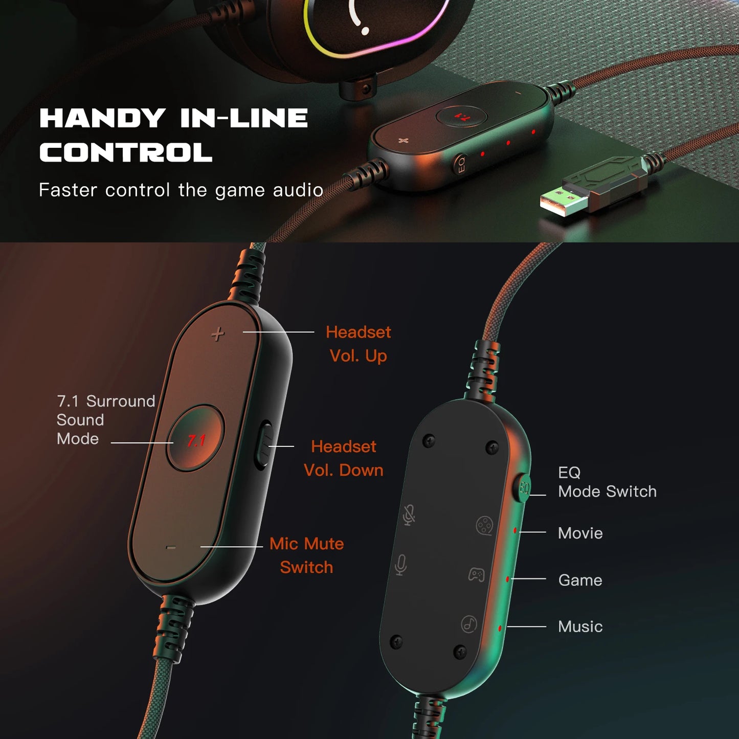 Headset Gamer FIFINE USB com Som Surround 7.1 e Controle de Linha