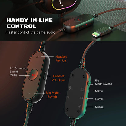 Headset Gamer FIFINE USB com Som Surround 7.1 e Controle de Linha