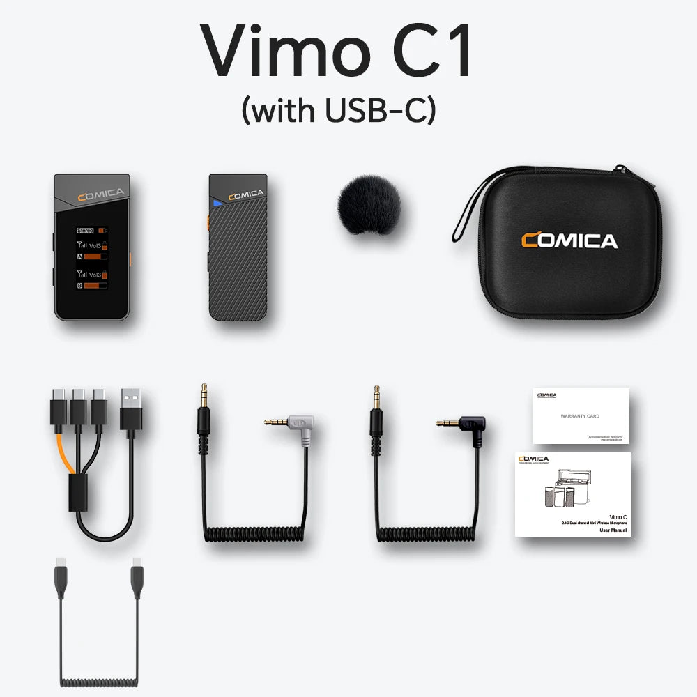 Microfone Lavalier Sem Fio COMICA Vimo C 2.4G com Estojo de Carregamento