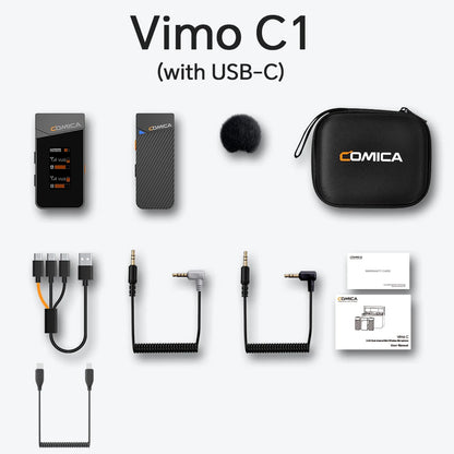 Microfone Lavalier Sem Fio COMICA Vimo C 2.4G com Estojo de Carregamento
