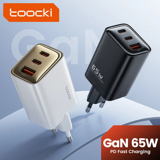 Carregador Toocki GaN 65W USB Type C - Carregamento Rápido para iPhone e Samsung