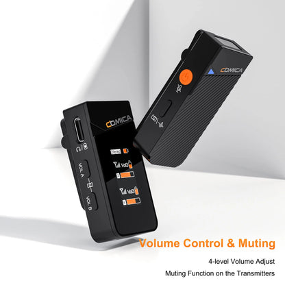 Microfone Lavalier Sem Fio COMICA Vimo C 2.4G com Estojo de Carregamento