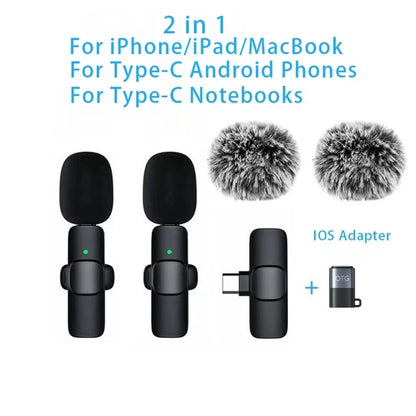 Microfone Lavalier Sem Fio USB-C Mini para iPhone 17/16/15 e Android - Redução de Ruído para Gravações de Vlog e YouTube