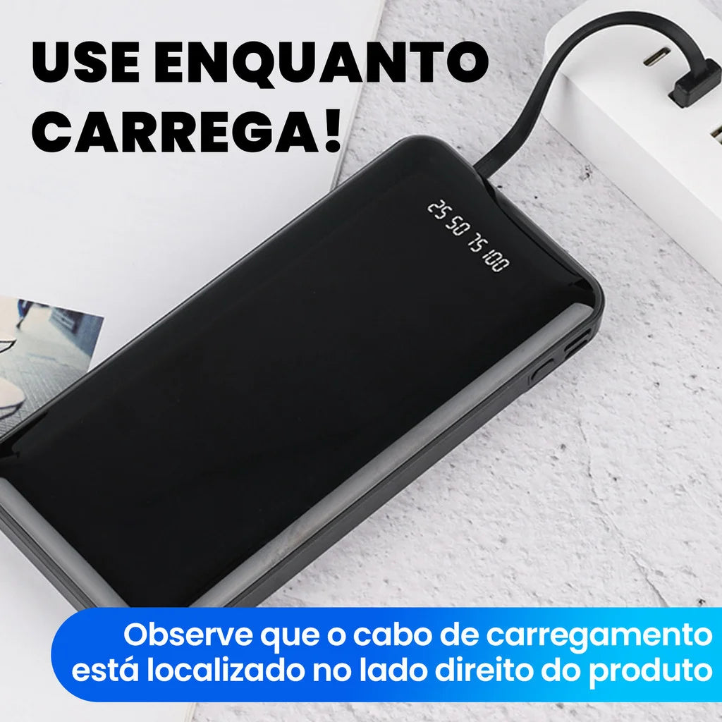 Carregador Portátil 20000mAh com 4 Saídas USB e Tela LED - Ideal para Viagens Longas