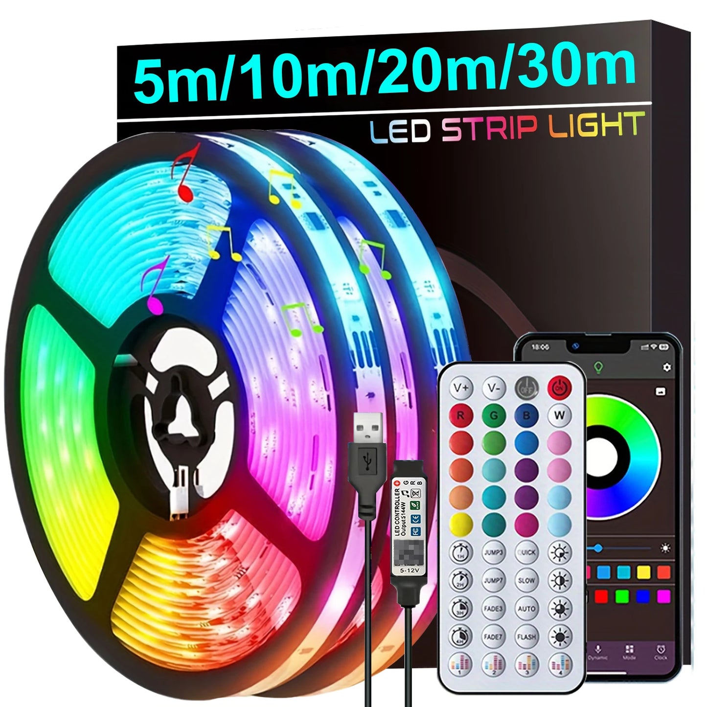 Fitas de LED com Sincronização Musical - Iluminação Inteligente para Ambientes
