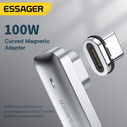 Adaptador Magnético USB-C Essager PD 100W - Carregamento Rápido e Sincronização de Dados 20Gbps