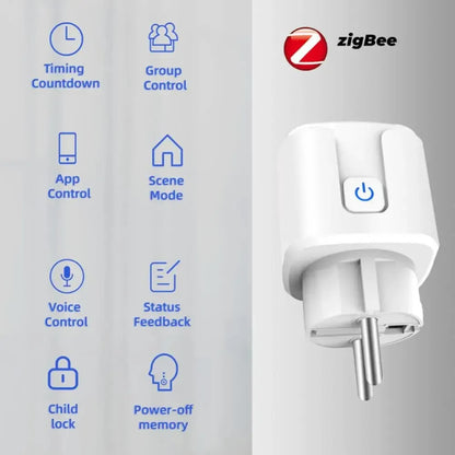 Tomada Inteligente Tuya Zigbee 20A com Monitoramento de Energia e Controle por Voz