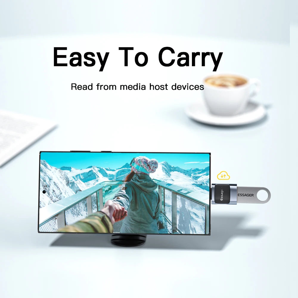 Adaptador OTG Essager USB 3.0 para Type-C - Conector USB A Masculino para Micro USB Type-C Feminino