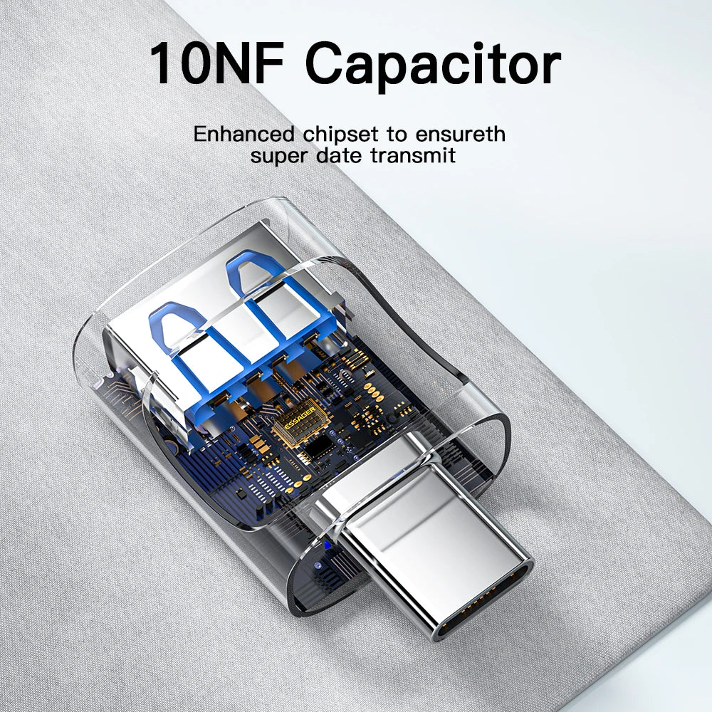 Adaptador OTG Essager USB 3.0 para Type-C - Conector USB A Masculino para Micro USB Type-C Feminino