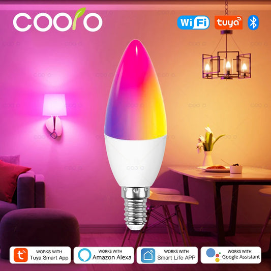 Lâmpada Inteligente Tuya Wifi E14 com Controle pelo App - LED RGB+CW Dimerizável