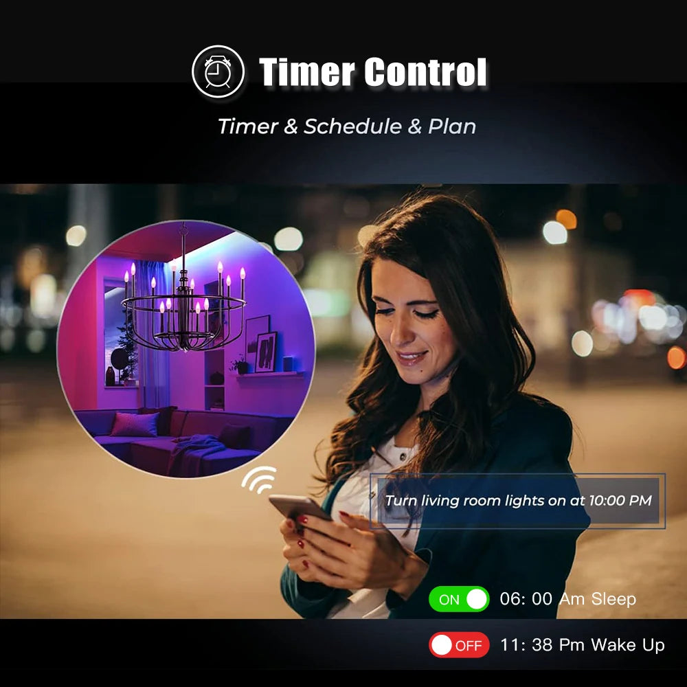 Lâmpada Inteligente Tuya Wifi E14 com Controle pelo App - LED RGB+CW Dimerizável