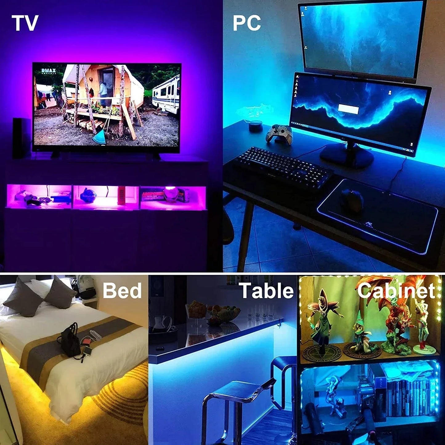 Fita de LED RGB 5050 com Controle Bluetooth e Wi-Fi - Iluminação de Ambiente