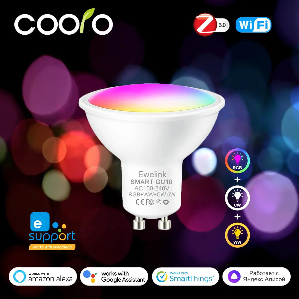 Lâmpada LED Inteligente ZigBee GU10 RGB W+C 5W - Controle pelo EWelink e Compatível com Alexa e Google Assistente