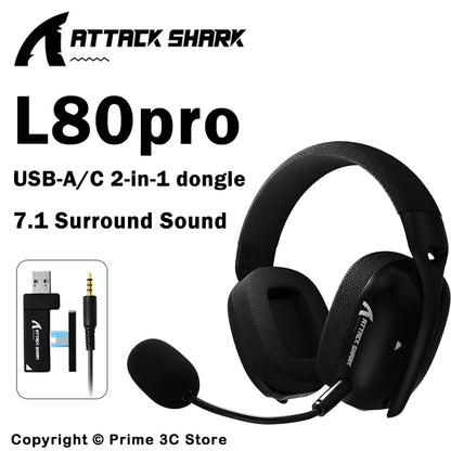 Fone de Ouvido Gamer Wireless Attack Shark L80PRO - Conectividade 2.4G/BT/Com Fio