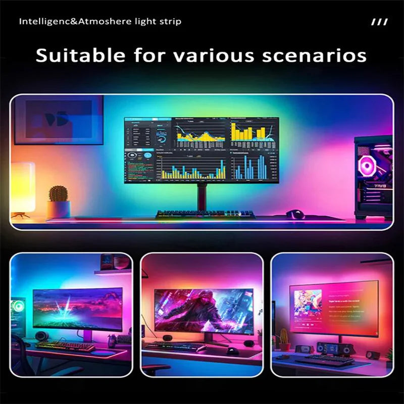 Fita LED USB para PC com Sincronização Musical - Iluminação RGBIC para Monitor