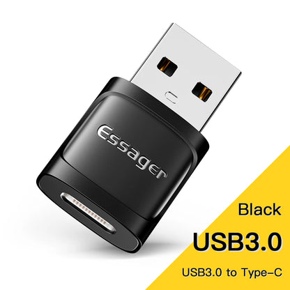 Adaptador OTG Essager USB 3.0 para Type-C - Conector USB A Masculino para Micro USB Type-C Feminino