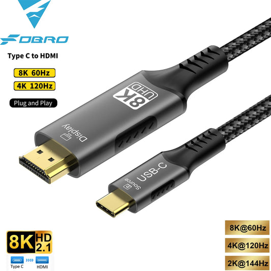 Cabo USB-C para HDMI 8K@60Hz e 4K@120Hz - Adaptador Compatível para TV e MacBook