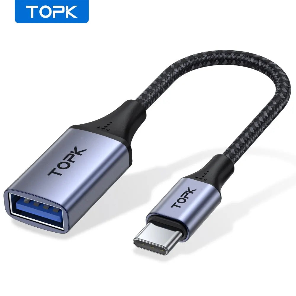 Adaptador OTG USB-C para USB-A TOPK - Conexão Rápida e Versátil