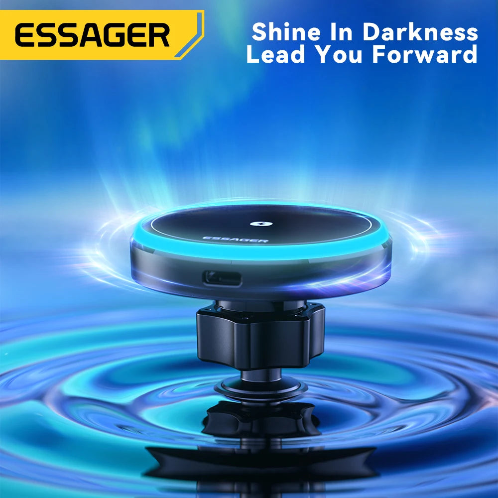Suporte Veicular Magnético para Carregamento Sem Fio Essager 15W com Luz RGB