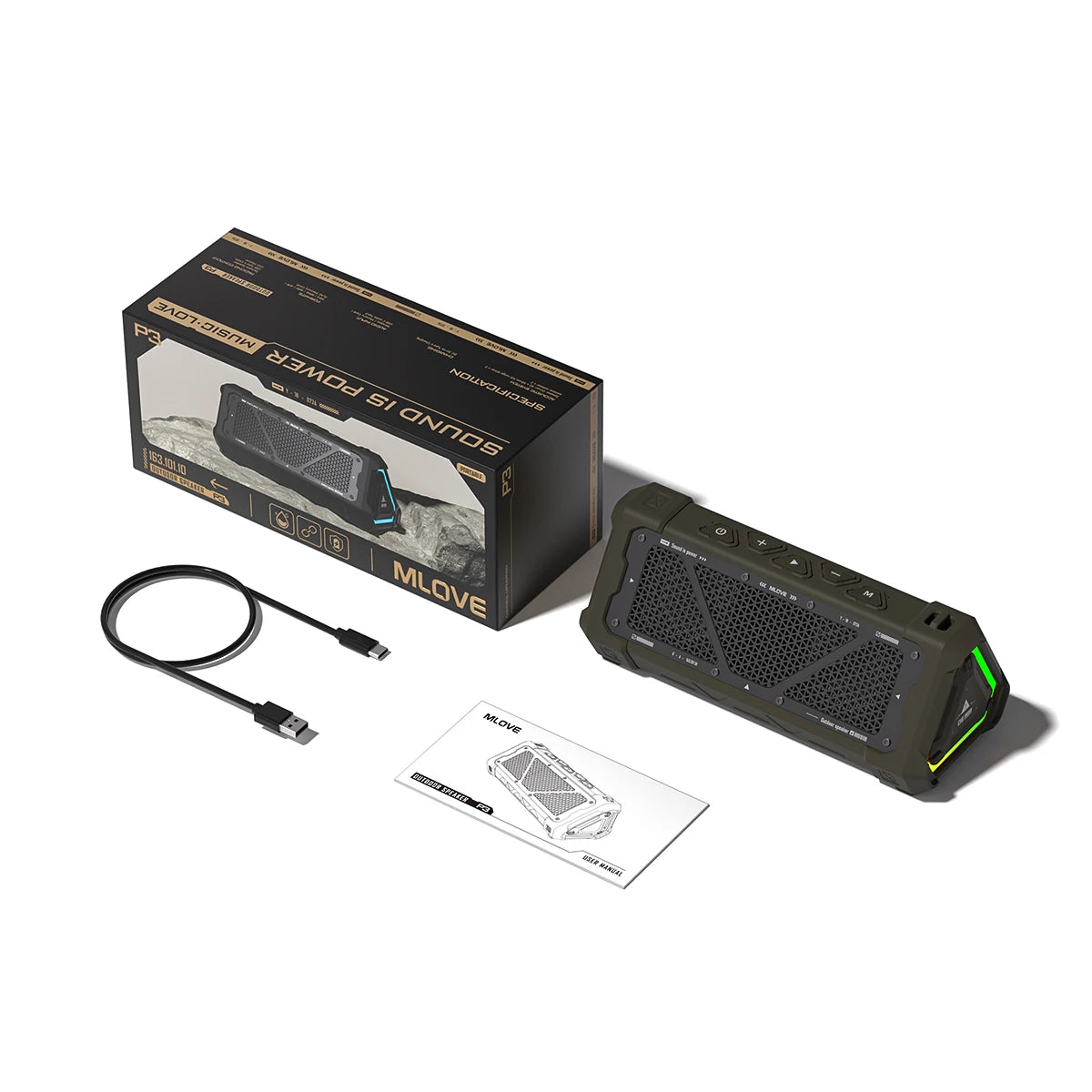 Caixa de Som Bluetooth MLOVE P3 - Potência de 40W, Som Estéreo, IPX7 à Prova d'Água