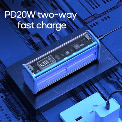 Carregador de Bateria DIY 22.5W - Caixa Transparente com Carregamento Rápido PD para 8 Baterias 18650 de Polímero 20000mAh