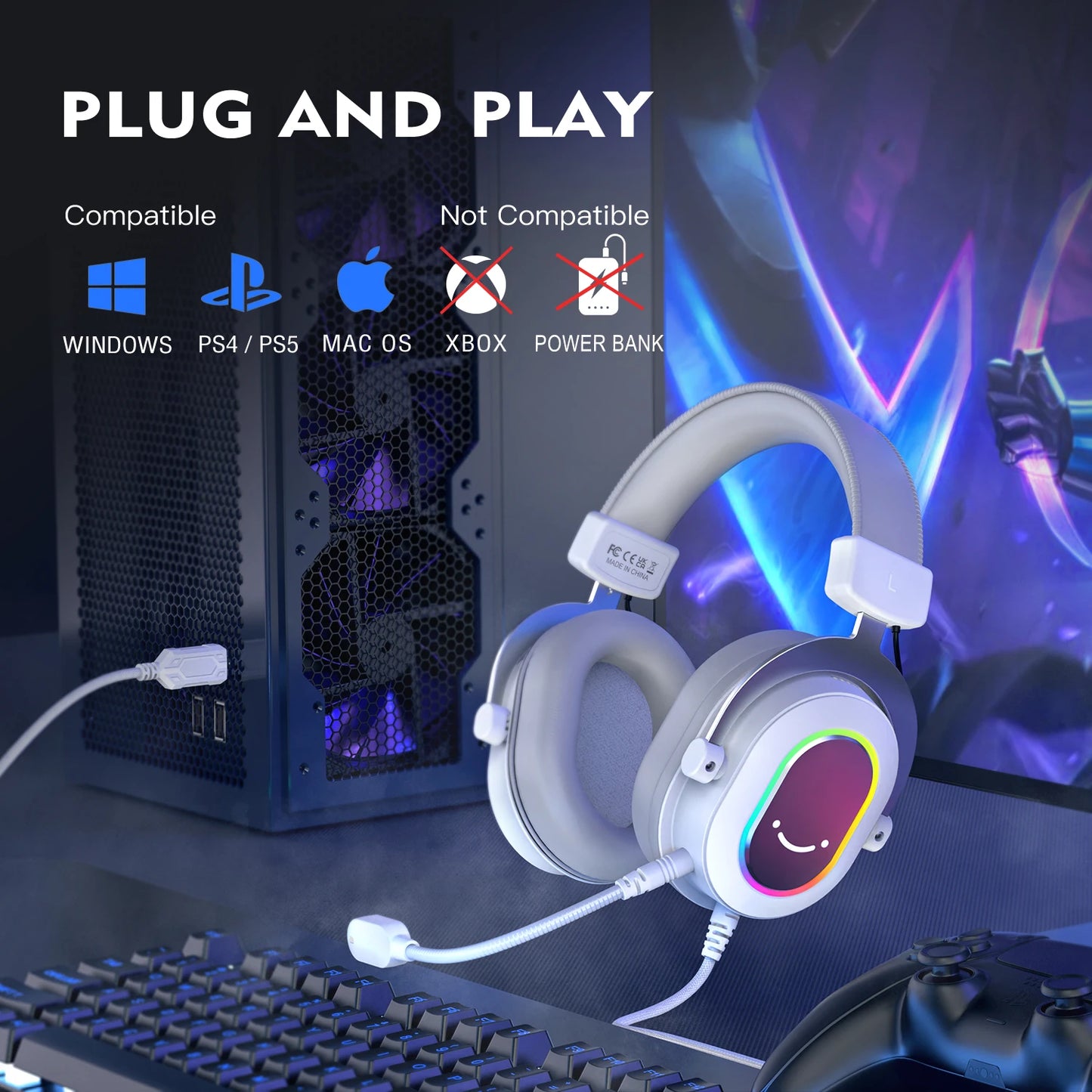 Fone de Ouvido Gamer FIFINE RGB com Som Surround 7.1 e Controle In-line
