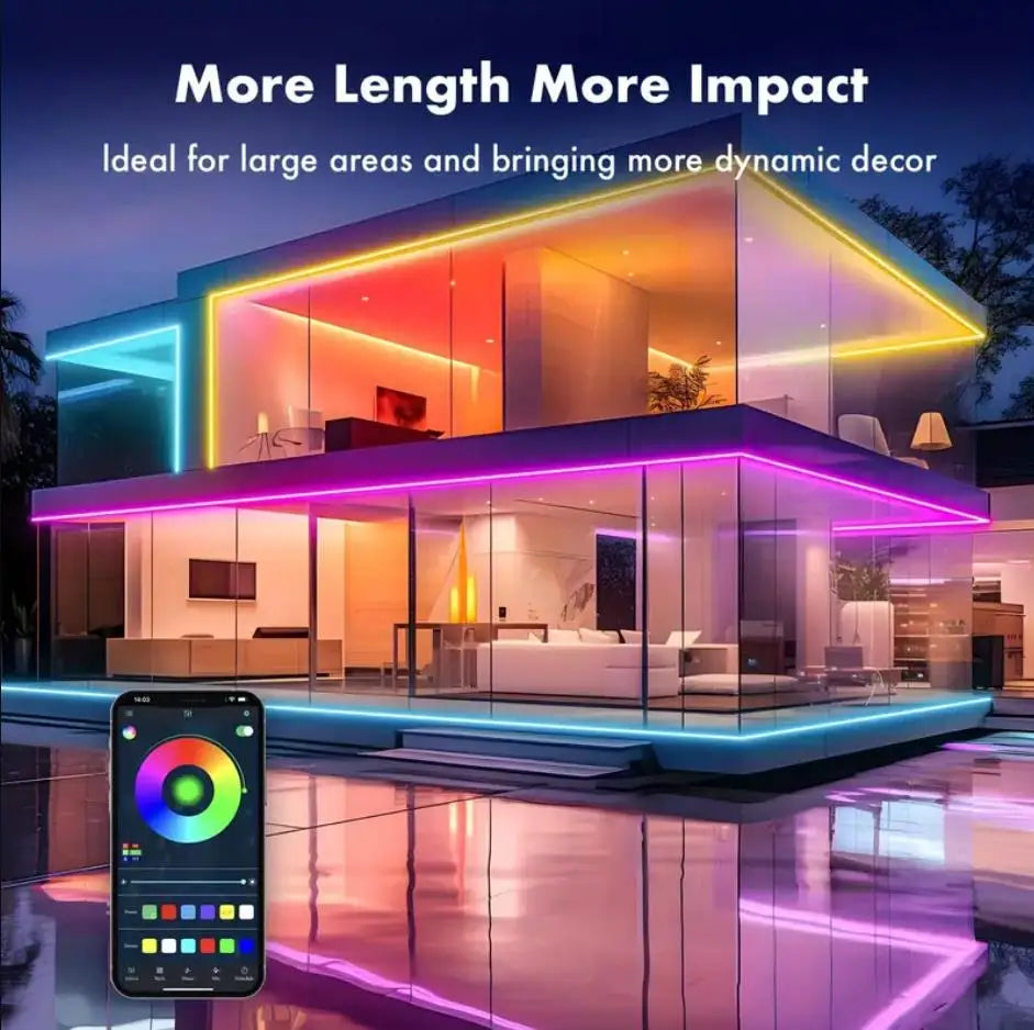 Fita de LED Neon RGB à Prova D'Água 30M DC24V com Sincronização Musical e Controle por App/Controle Remoto