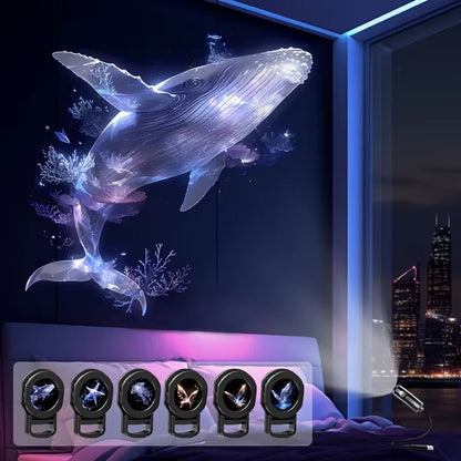 Lanterna Projetora LED USB com 3/6 Padrões de Projeção - Luz Noturna Ajustável de Baleia, Borboleta, Água-viva e Estrela-do-mar - Presente Perfeito para Festas