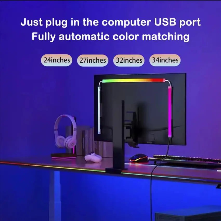 Fita LED USB para PC com Sincronização Musical - Iluminação RGBIC para Monitor