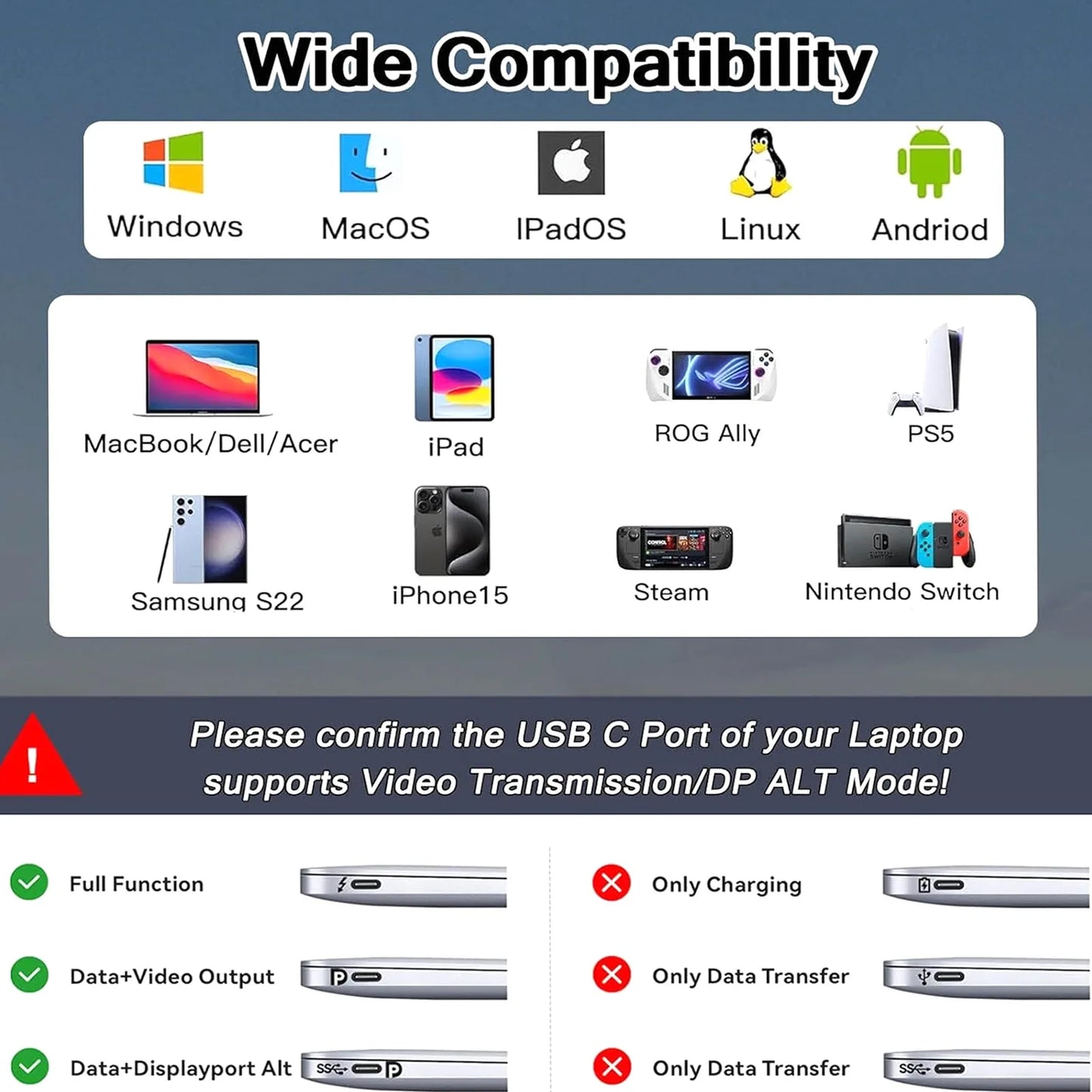 Hub USB-C 8 em 1 - Adaptador Type C 3.1 para 4K HDTV com RJ45 e Leitor de Cartão SD/TF