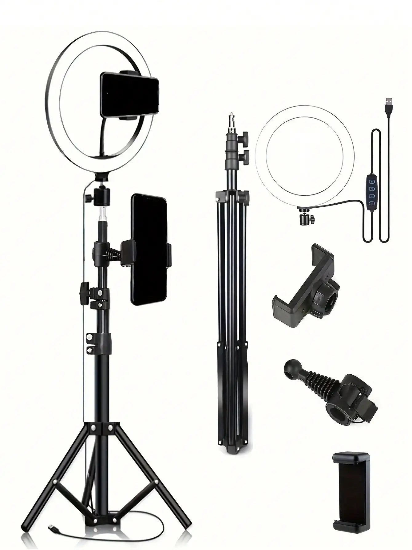 Tripé de 110cm com O-clip e Luz de Anel para Streaming de 10 Polegadas