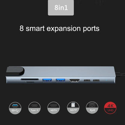 Estação de Docking USB C 8 em 1 com HDMI 4K e Adaptador Ethernet