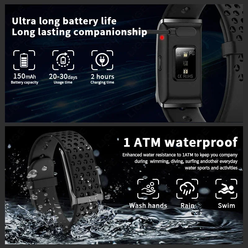 Relógio Inteligente Fitness para Homens e Mulheres - Monitor de Frequência Cardíaca e Pressão Arterial