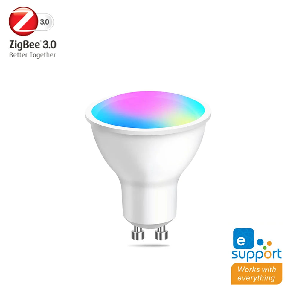 Lâmpada Inteligente LED GU10 Zigbee/WiFi RGB CW WW - Compatível com Alexa e Google