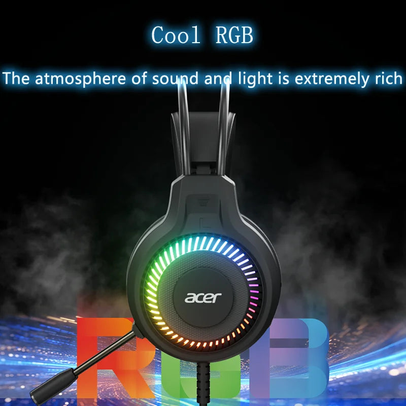 Fone de Ouvido Gamer Acer OHW303 com Microfone - 7.1 Surround, LED e Bass Potente
