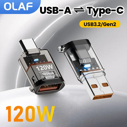 Adaptador OTG Type C para USB A 120W - Carregamento Rápido para iPhone 15/16, MacBook e iPad