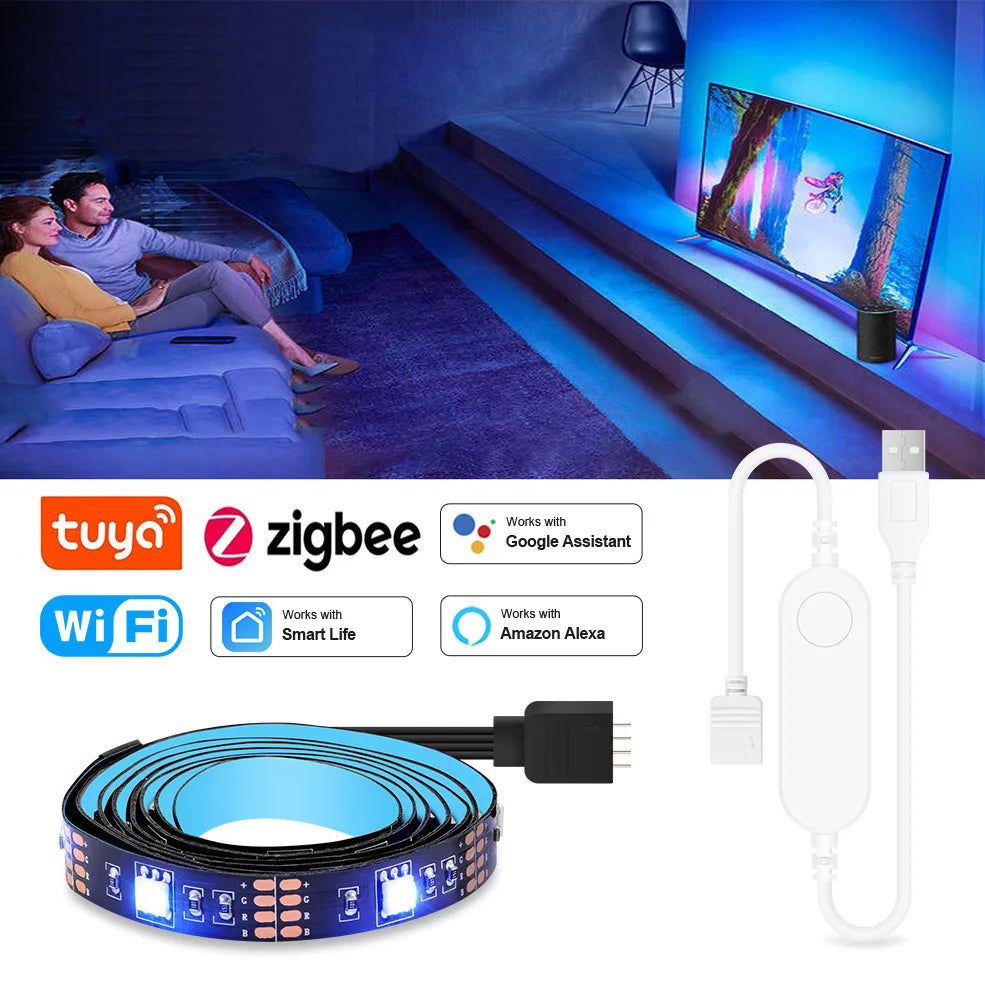 Fita LED RGB Smart Zigbee USB Tuya - Iluminação Inteligente para TV