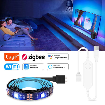 Fita LED RGB Smart Zigbee USB Tuya - Iluminação Inteligente para TV