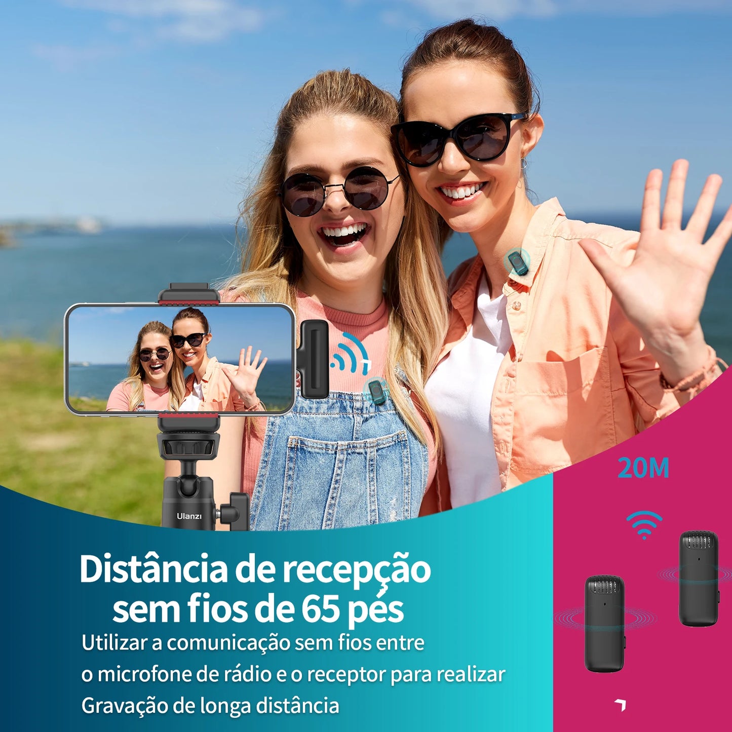 Microfone Lavalier Sem Fio Ulanzi J12 - Captura de Áudio Profissional para Smartphone