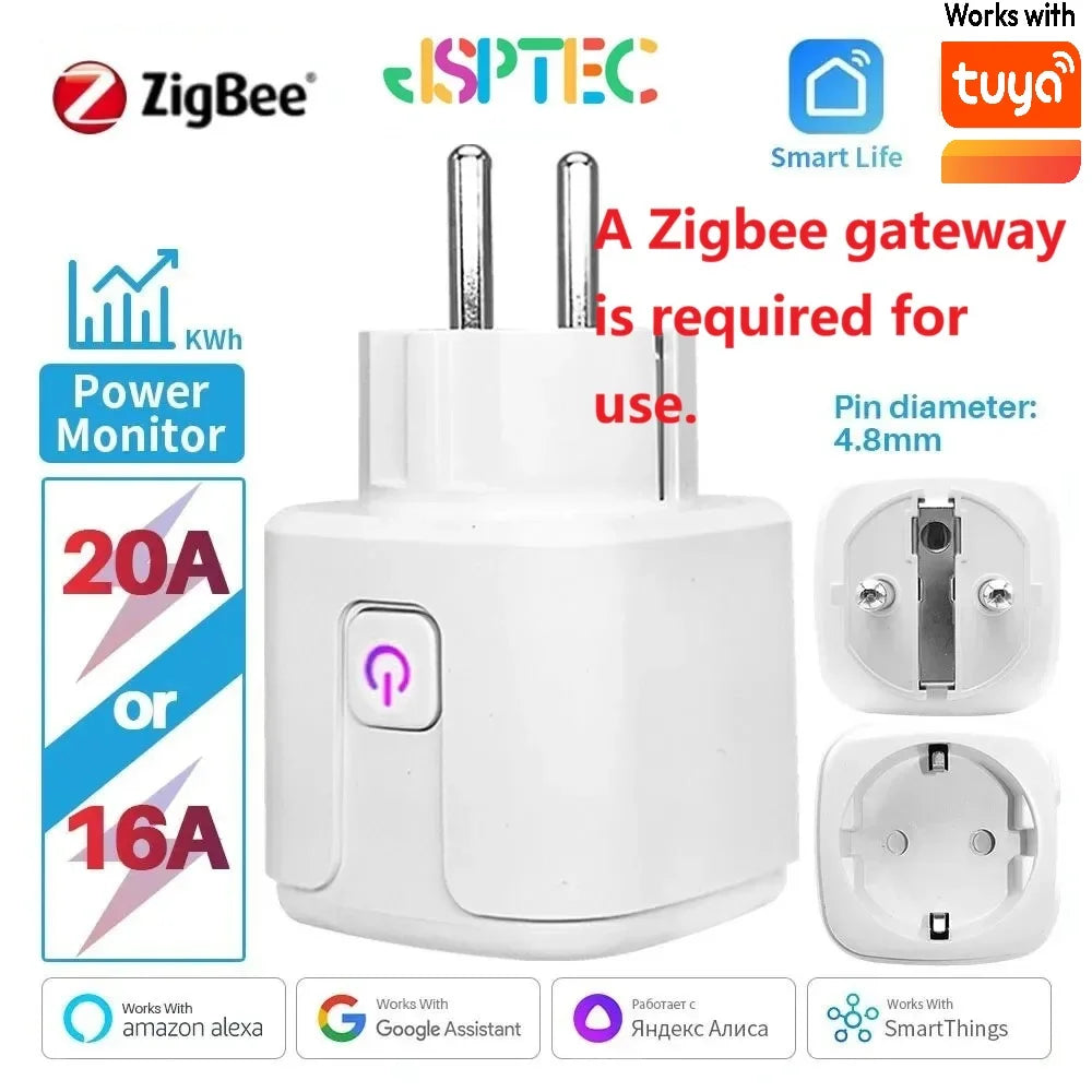 Tomada Inteligente Tuya Zigbee 20A com Monitoramento de Energia e Controle por Voz