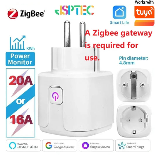 Tomada Inteligente Tuya Zigbee 20A com Monitoramento de Energia e Controle por Voz