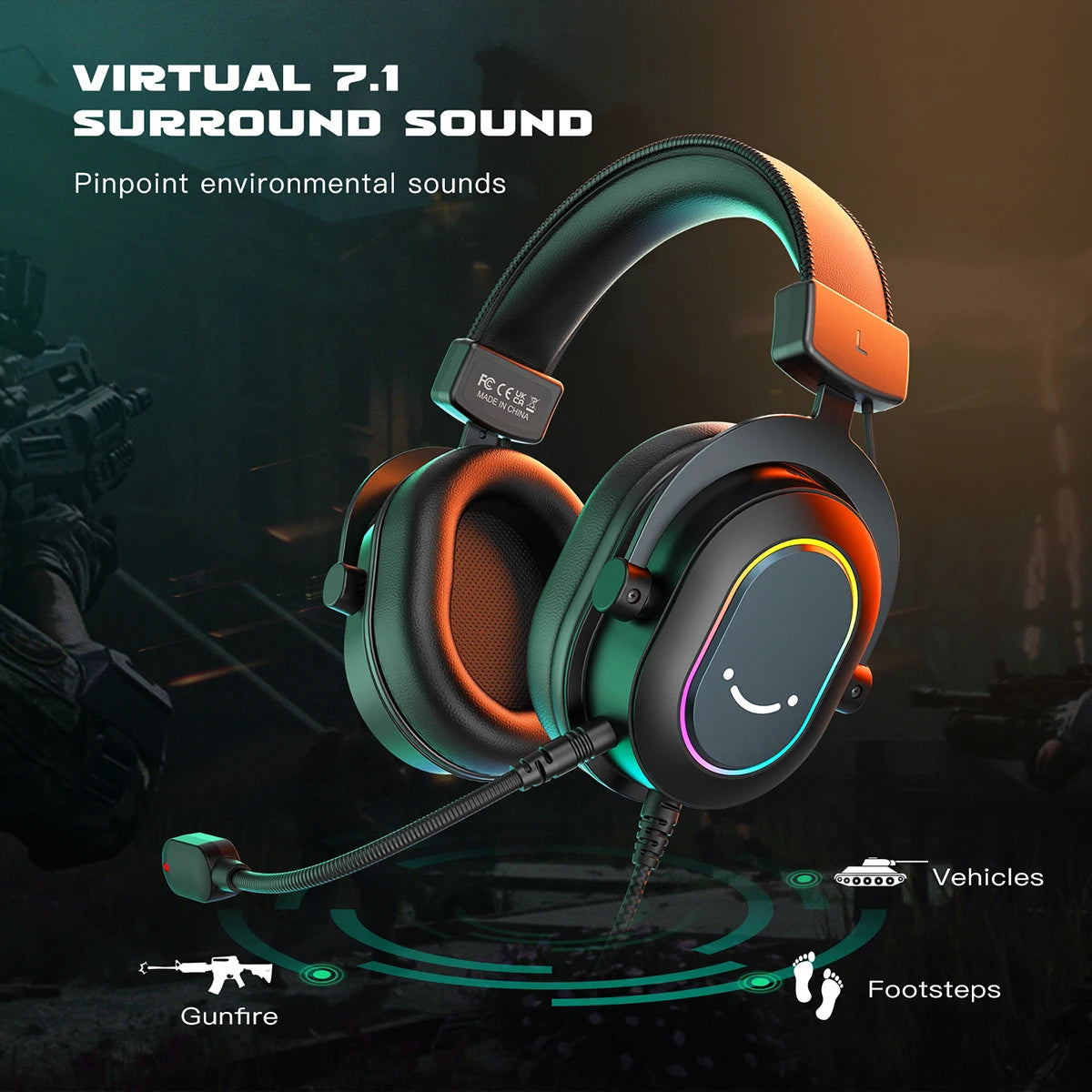 Fone de Ouvido Gamer Fifine RGB com Microfone - Som Surround 7.1